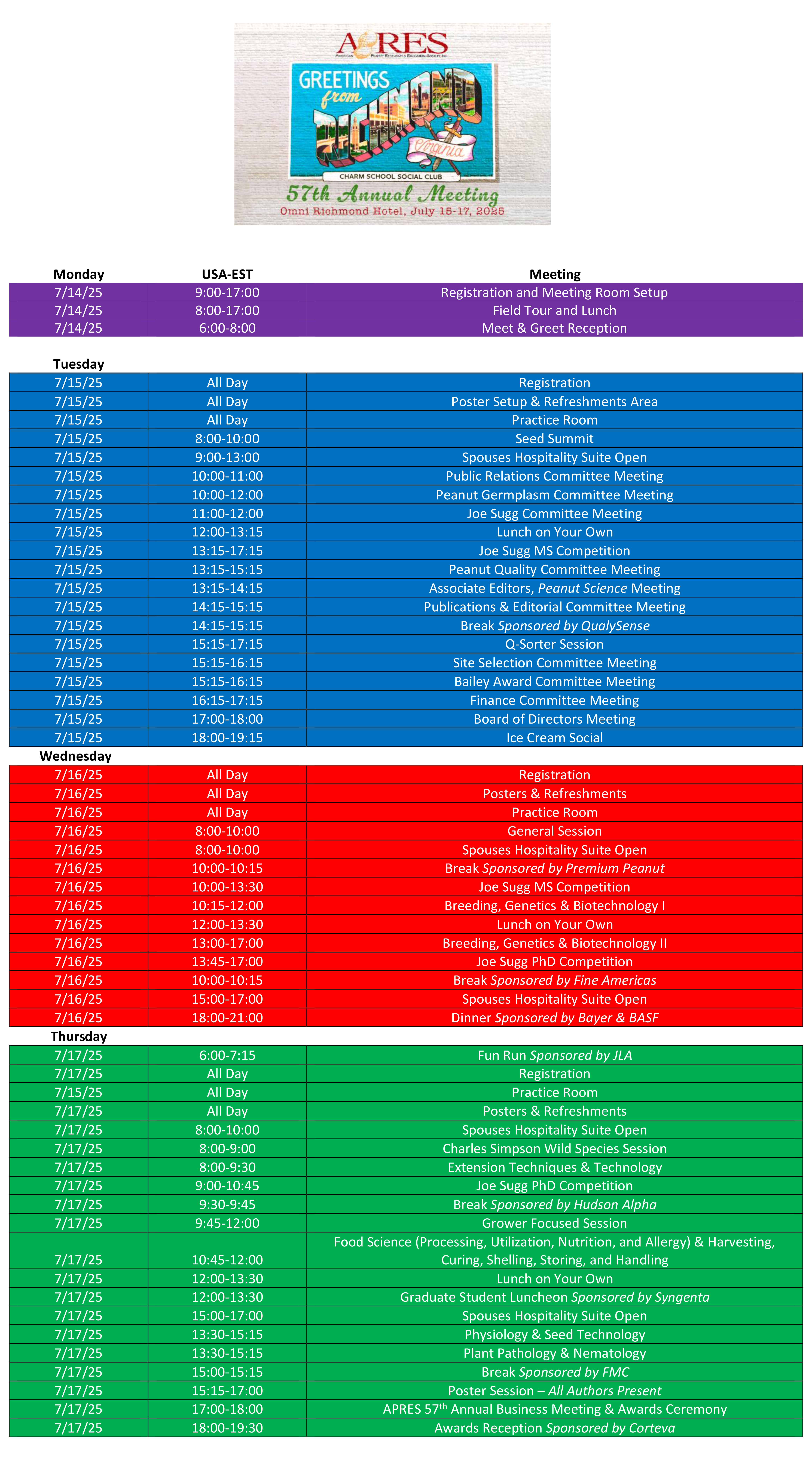 2025 APRES Tentative Schedule