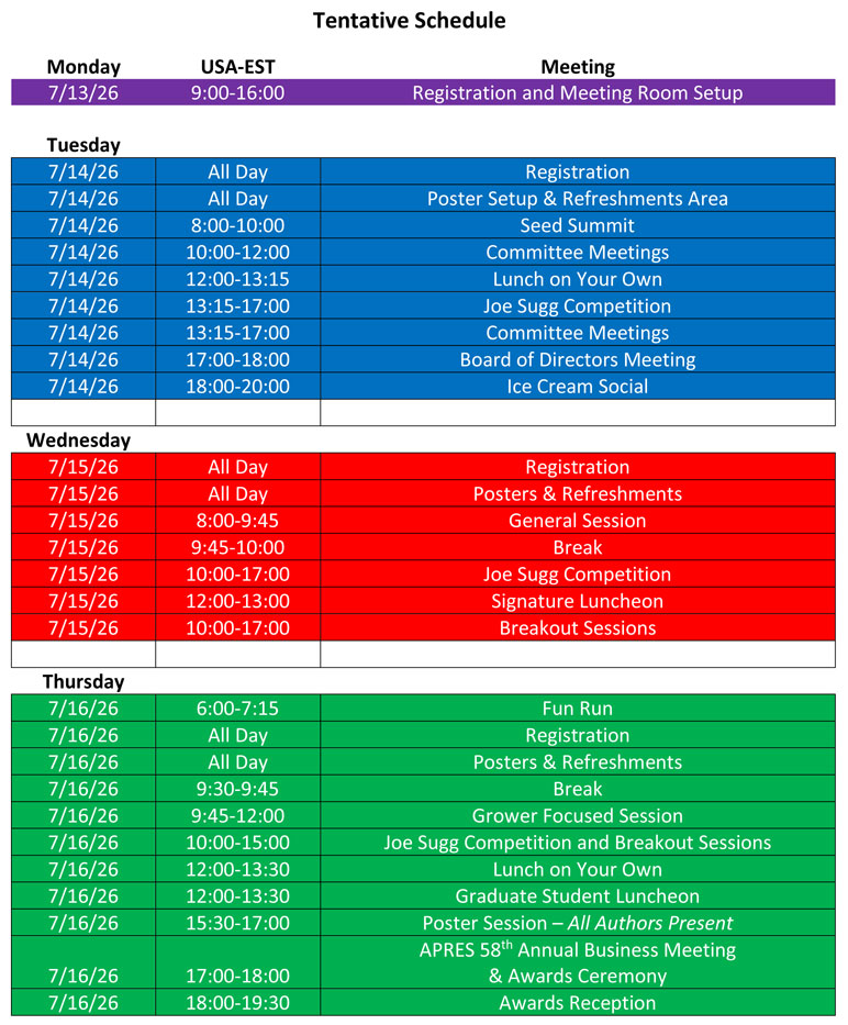 2026 APRES Tentative Schedule